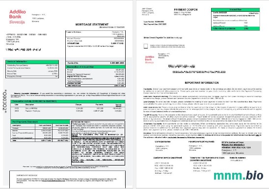 Słowenia Addiko Bank wyciąg z kredytu hipotecznego w formatach Word i PDF 1-2